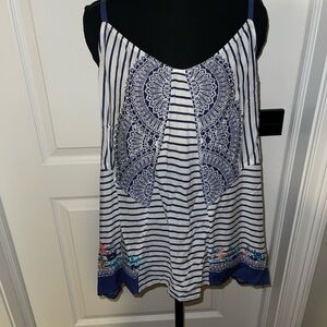 CAbi Black and White Asymmetrical Sleeveless Camisole